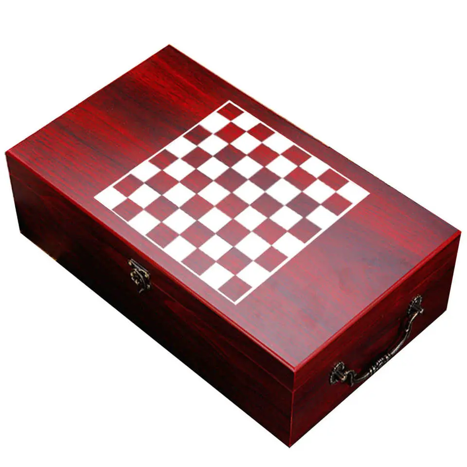 New Design Wooden Wine Bottle Box Wine Storage Box with Wine Accessories Chess Game Set